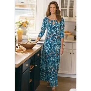 Soft Surroundings Aqua Blue Brooke Cutout Maxi Dress 2X NEW
